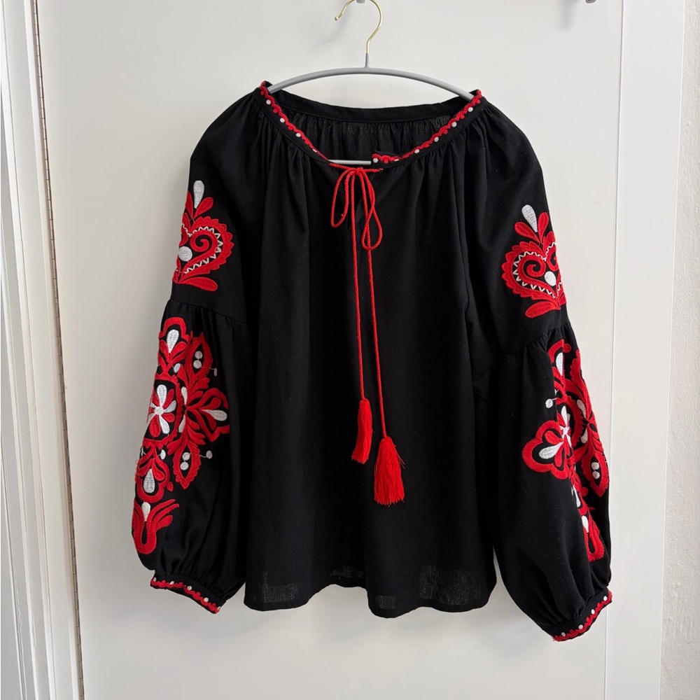 Embroidered Black and Red Women's blouse
